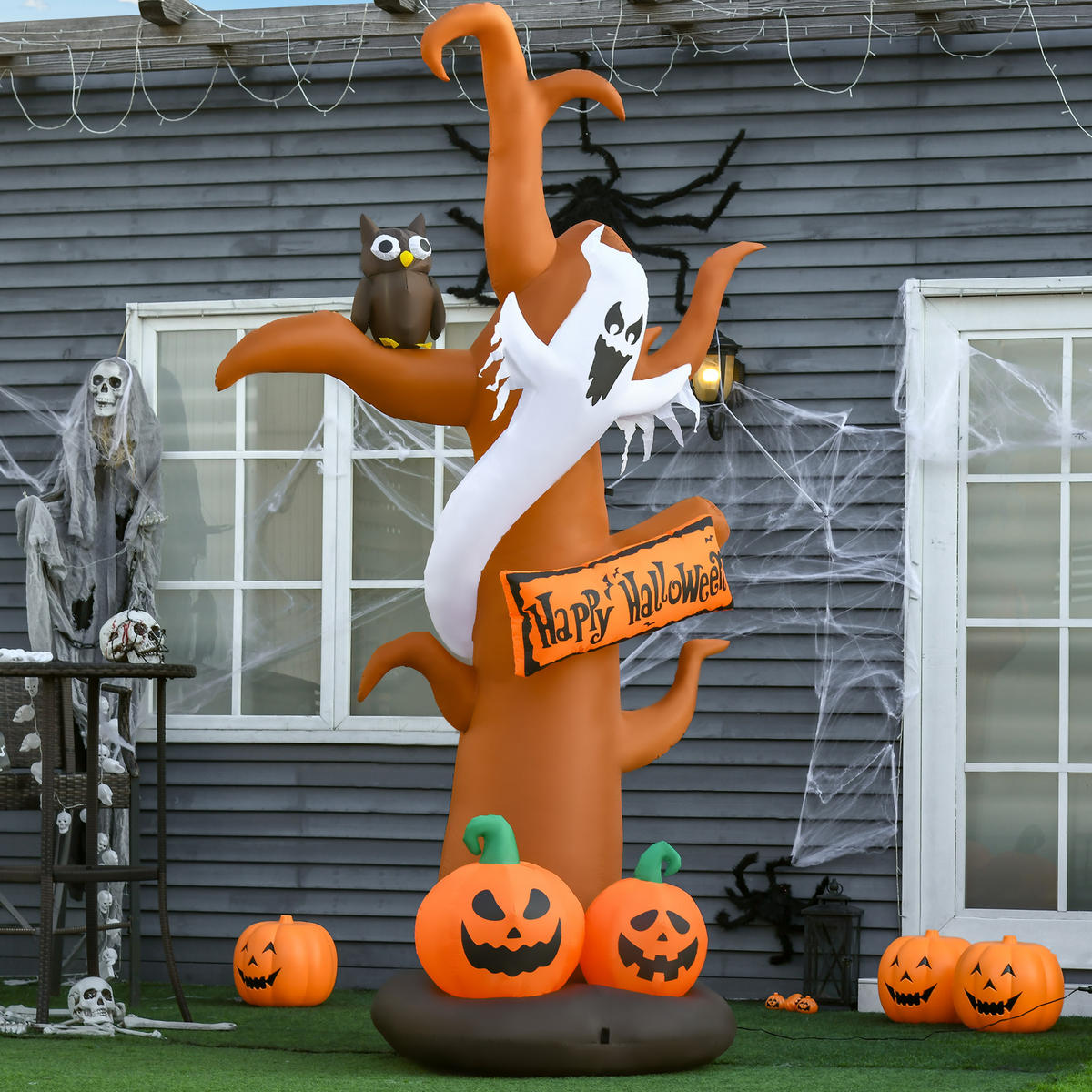 AUFBLASBAR Halloween Baum Gespenst mit LED Module für den Garten Polyester Braun - Braun, Kunststoff (107/274/156cm) - HOMCOM