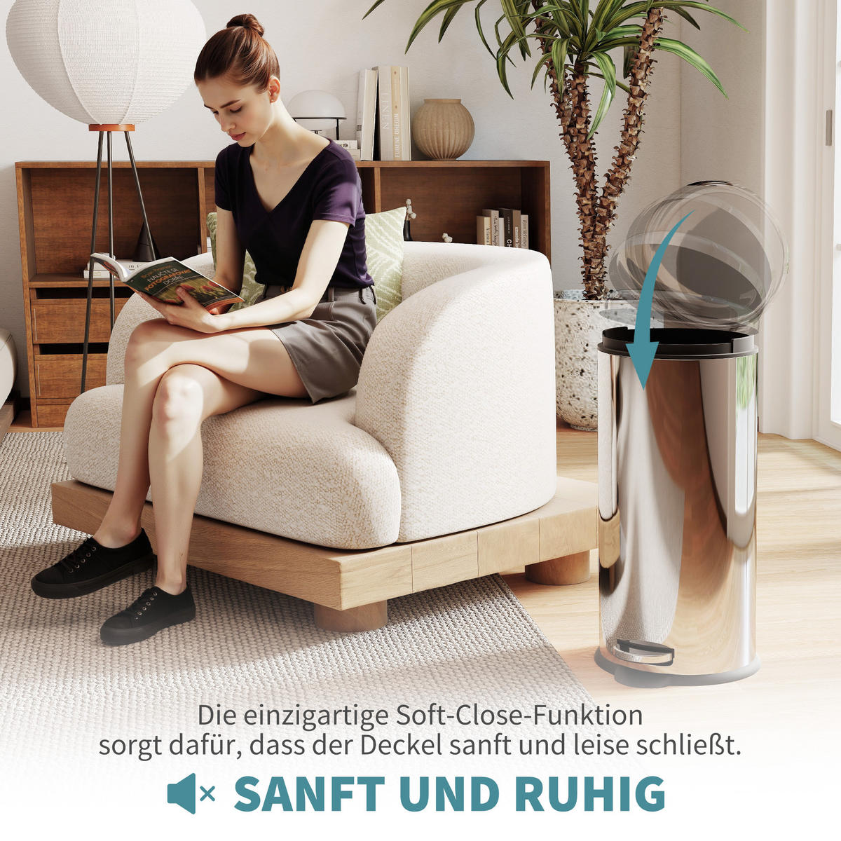 MÜLLEIMER DE-08914 30 L Treteimer mit Softclose und Inneneimer Silber - Silberfarben, Metall (29.2/62.9/29.2cm) - ComfortXL