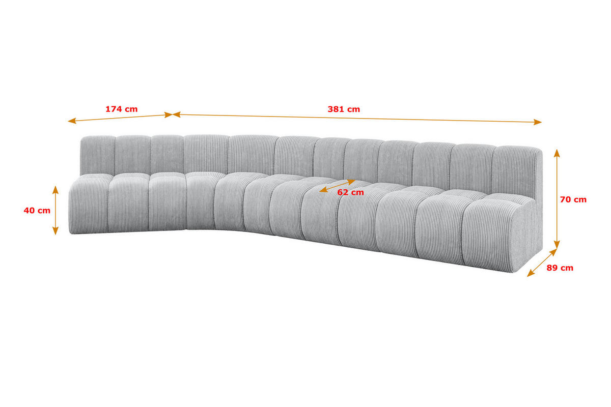 ECKSOFA modulares Sofa Montra-L2 - 381x174x70 cm Grau - Grau, Holzwerkstoff/Textil (381/174cm) - ALTDECOR