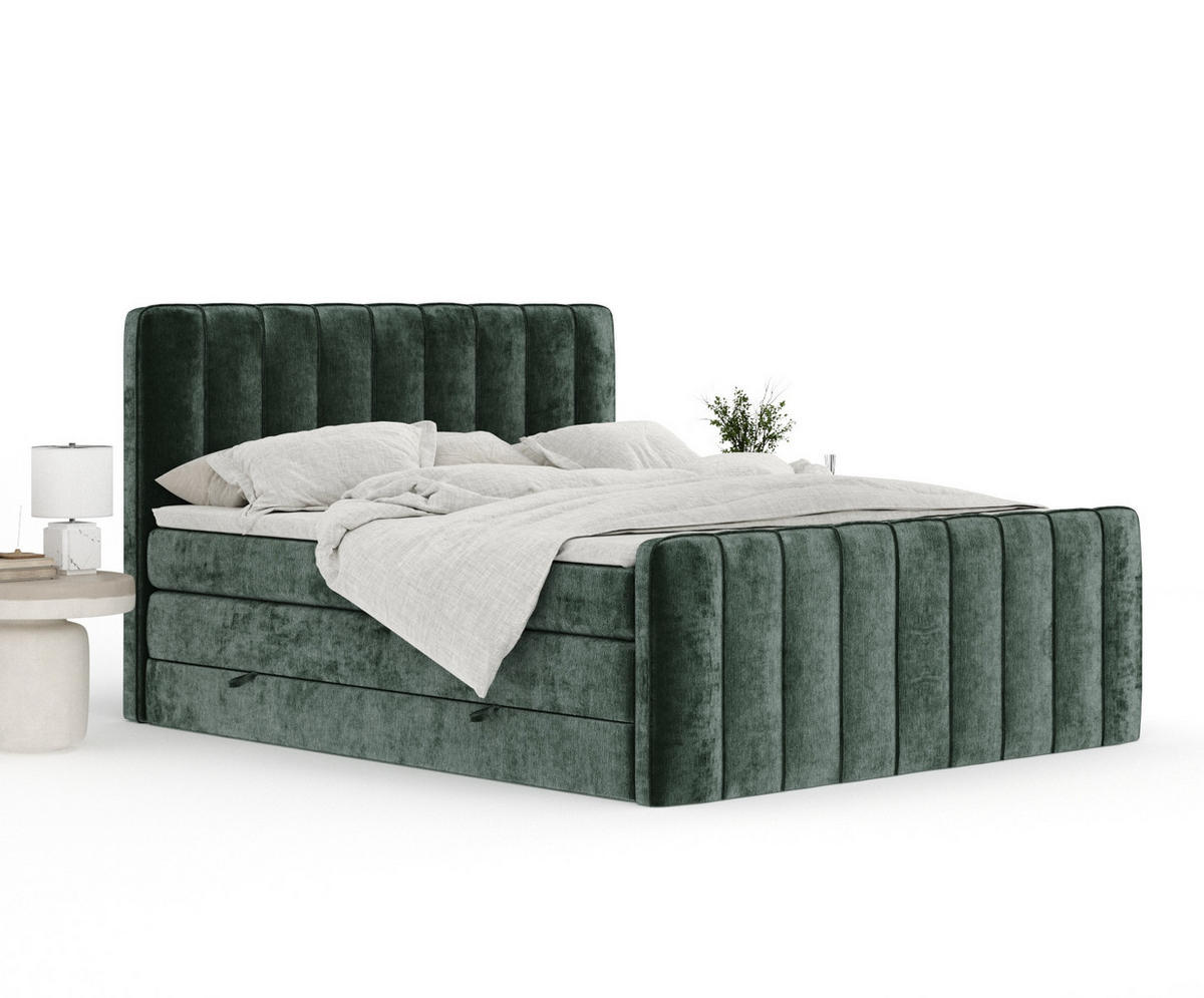 BOXSPRINGBETT Novara Grün 140/200 cm - Schwarz/Grün, Holz/Holzwerkstoff (140/200cm) - Maison de Reve