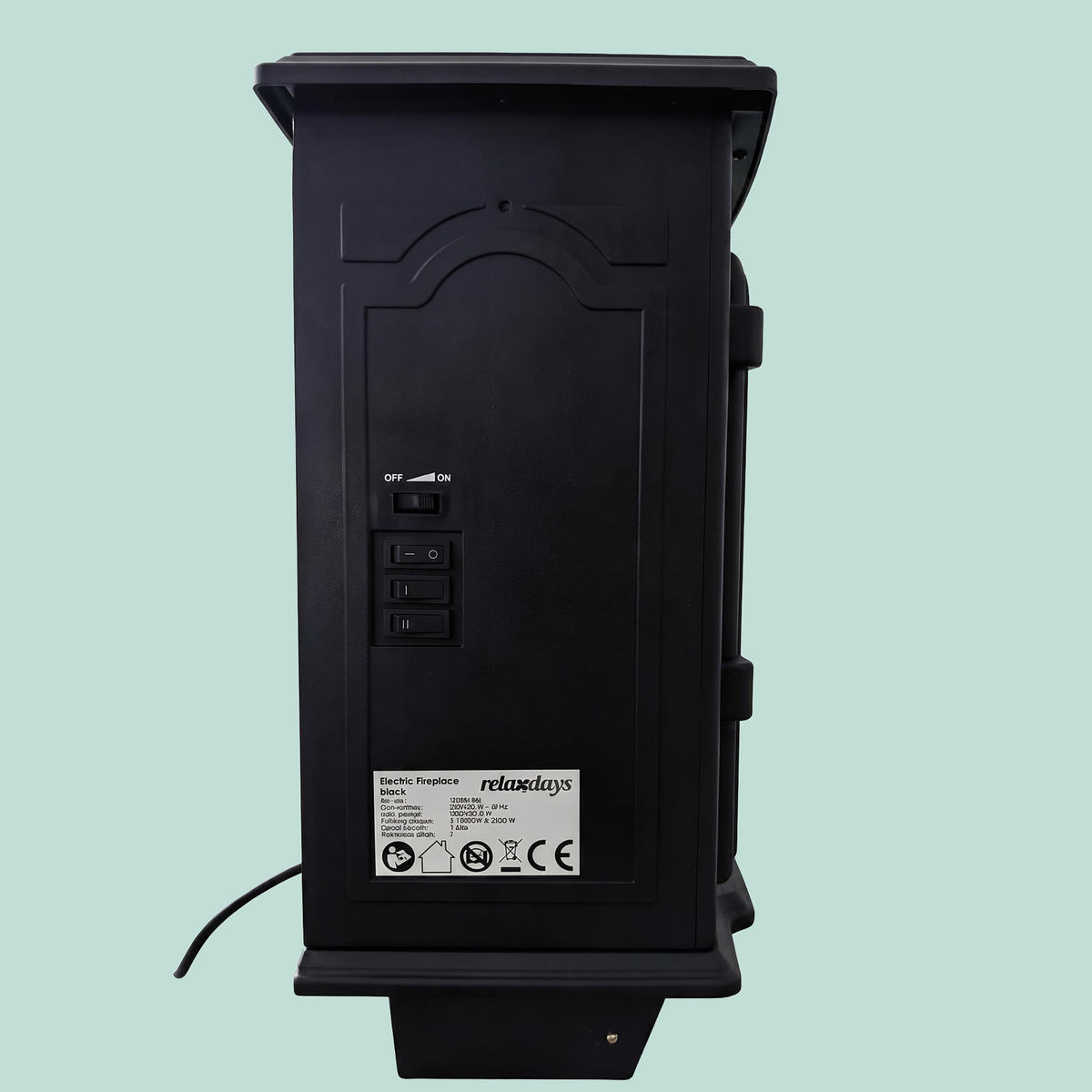 KAMIN Svart elektrisk med värmefläkt 2000 W - Svart, Glas/Plast (39/56.5/24cm) - Relaxdays