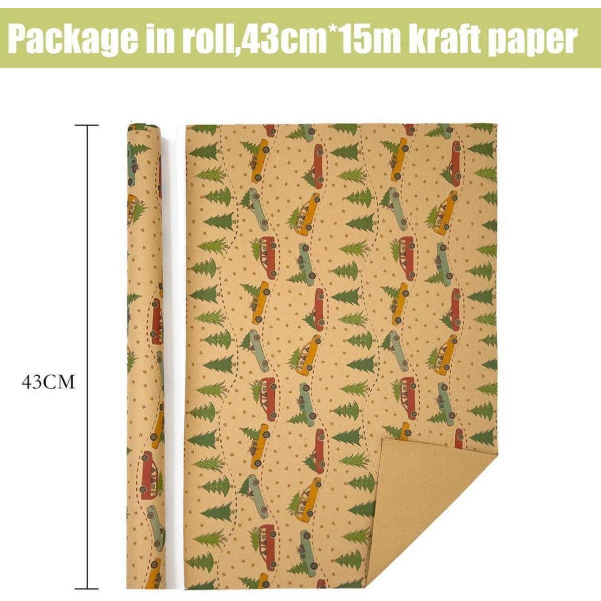 GESCHENKPAPIER Rolle 43 cm x 15 m Weihnachtsbaum Motiv - Braun, Papier (4/4/43cm)