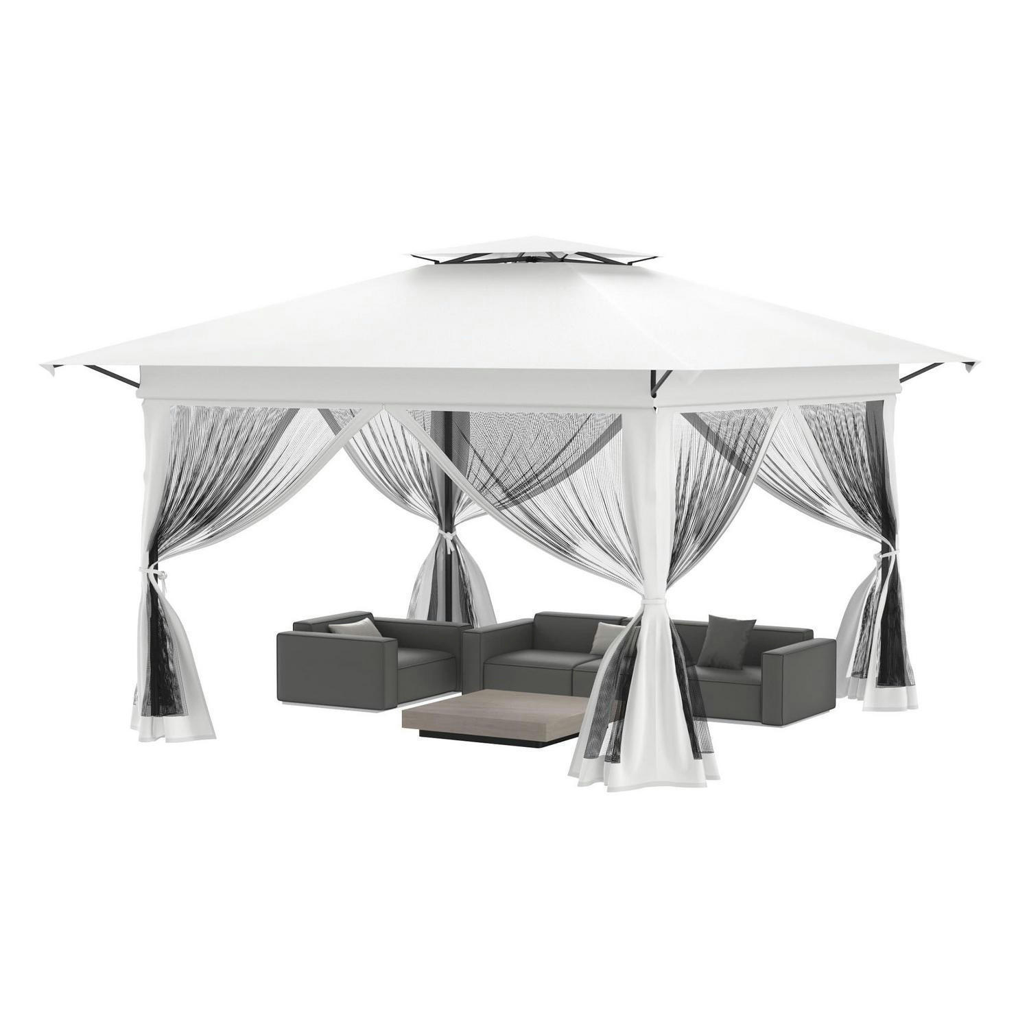 PAVILLON 4x4m mit Moskitonetz und Doppeldach Höhenverstellbar Weiß - Weiß, Metall (300/285/400cm)