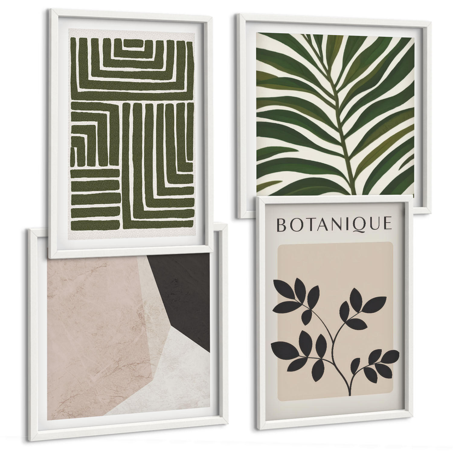 BILDER SET 4er Set - 50x50 cm & 40x60 cm Weißer Rahmen - Botanische Boho-Kompositionen - Weiß, Kunststoff (50/50cm) - TULUP