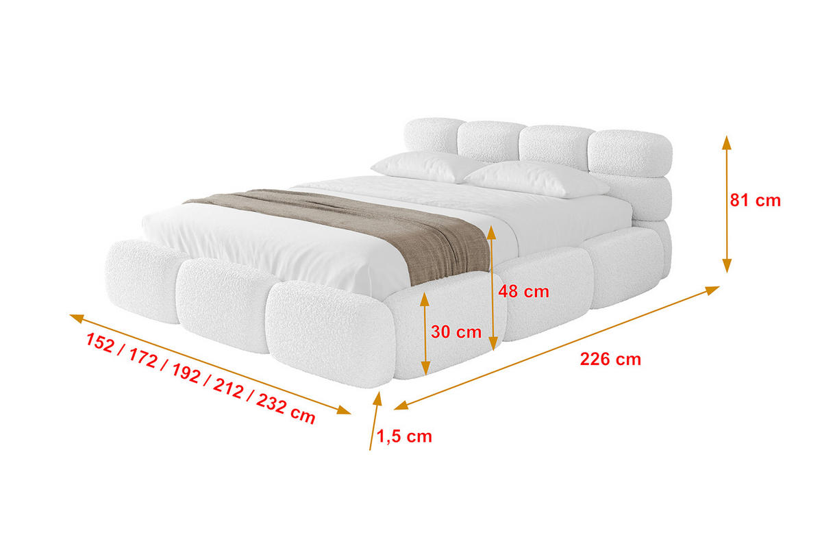 POLSTERBETT mit Bettkasten und Lattenrost, Boxbett ohne Matratze - NOMA 160x200 Weiß - Weiß, Holzwerkstoff/Textil (160/200cm) - ALTDECOR