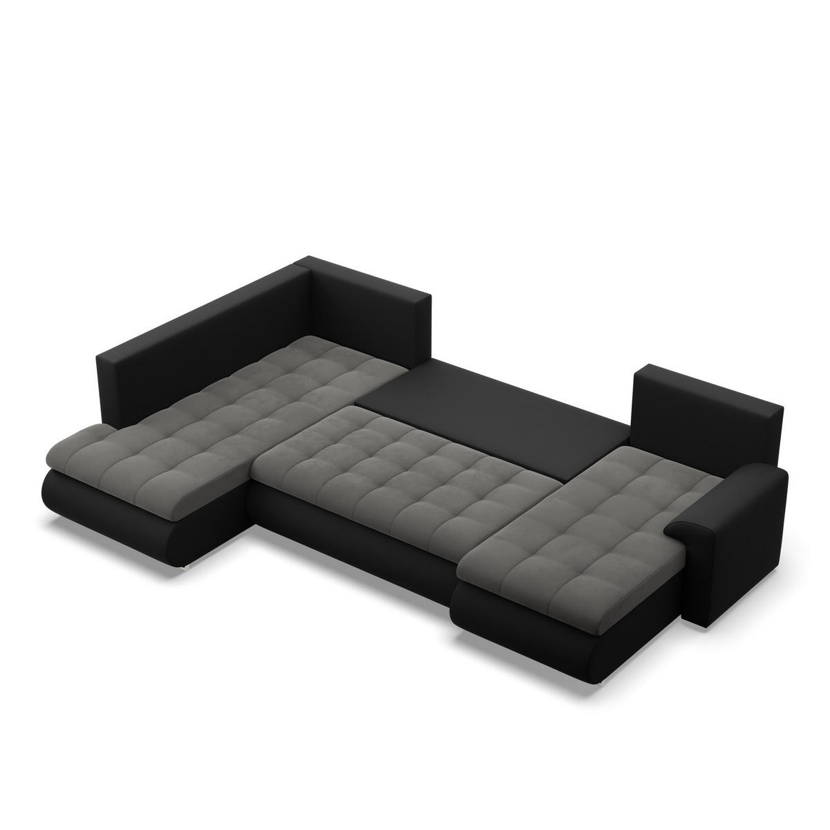 U-SOFA MIT SCHLAFFUNKTION FORESTA, Dunkelgrau + Schwarz - Dunkelgrau/Schwarz, Textil (300/89/200cm)