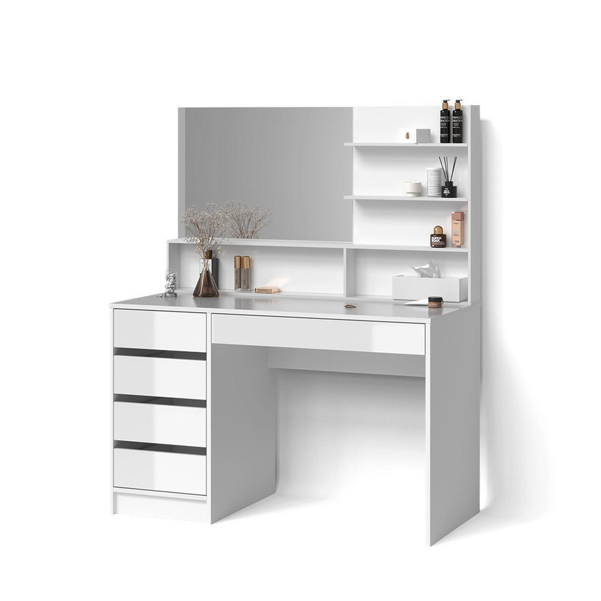 SCHMINKTISCH Imola Weiß 145 cm mit Spiegel - Weiß, Holzwerkstoff (145/75/55cm) - Livinity®