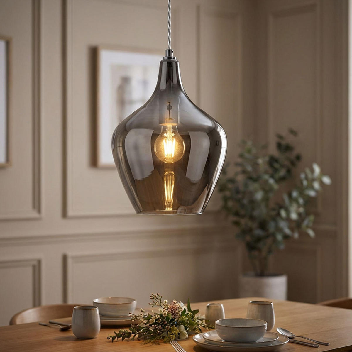 LED HÄNGELEUCHTE PASO Grau Silber - Grau, Glas (22/22/150cm) - Nowa