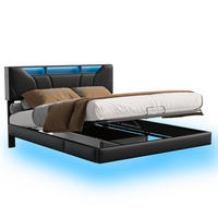 POLSTERBETT 140x200 cm mit hydraulischem Stauraum, Stauraumkopf, RGB-LED, USB-/Typ-C, PU-Leder in Schwarz - Schwarz, Holz (140/200cm) - BRILVERDE