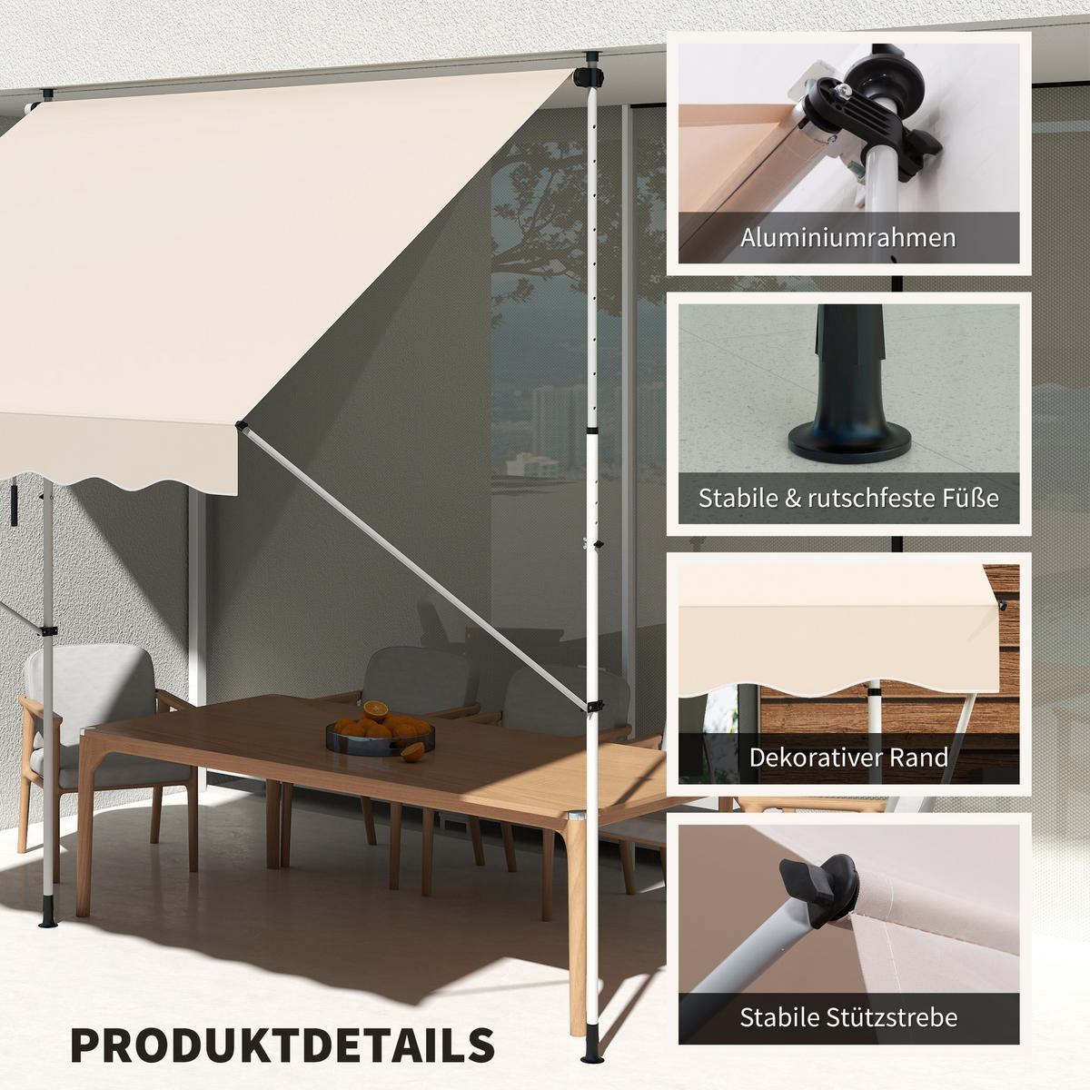MARKISE, Blau+Weiß, Aluminium, Stahl, Polyester - Beige, Metall (150/280/300cm) - Outsunny
