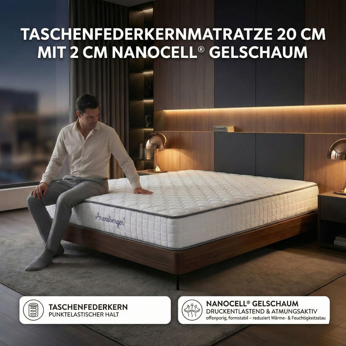 TASCHENFEDERKERN Matratze JANA, 120x200cm - Weiß, Textil (120/200cm) - Arensberger