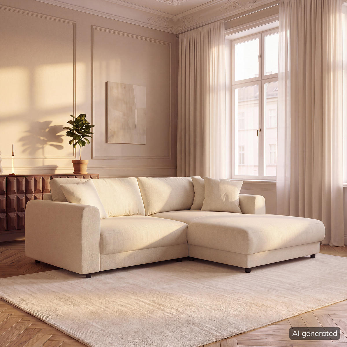 ECKSOFA mit Longchair - Beige/Schwarz, Holz/Kunststoff (238/183cm) - home24