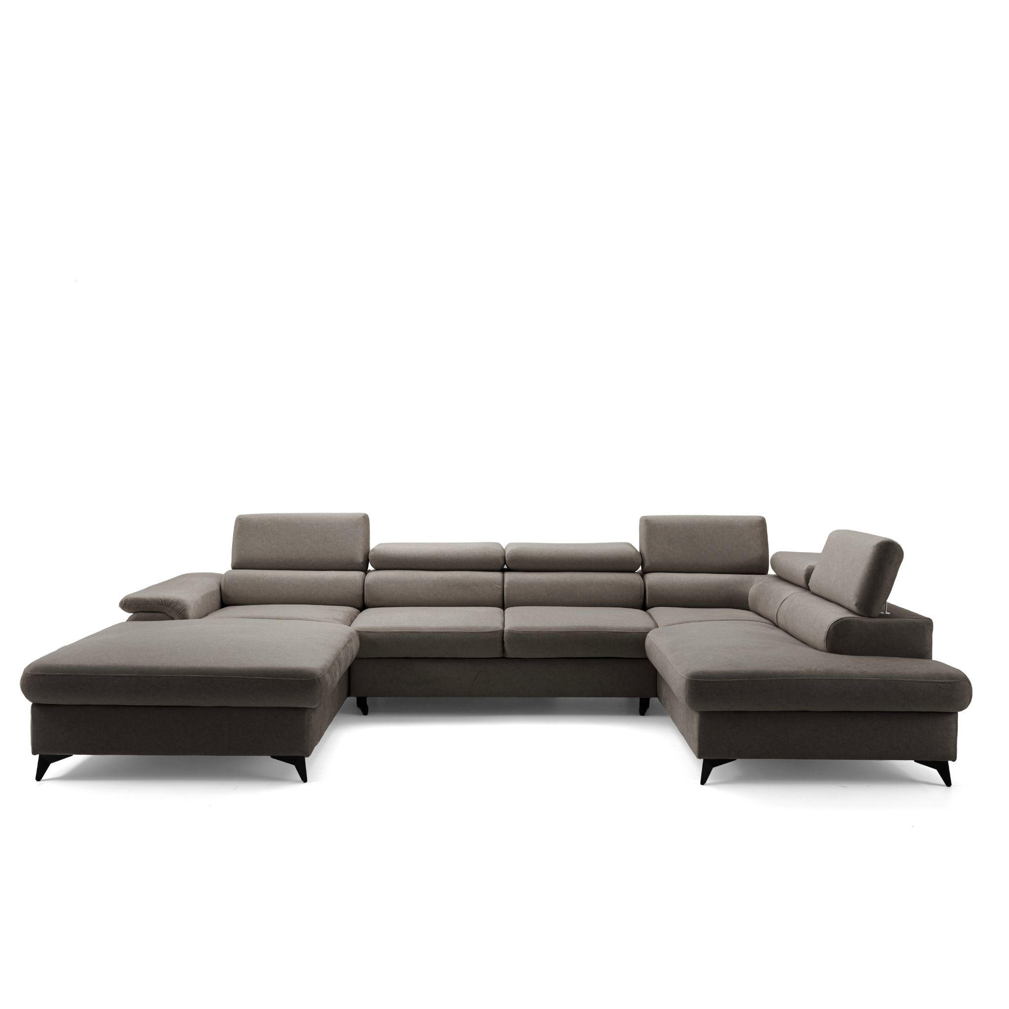 ECKSOFA U-Form PLAZA U Rechts mit Schlaffunktion 125x256 Velours Dunkelgrau - Dunkelgrau/Schwarz, Holz/Kunststoff (210/95/350cm) - Muffo
