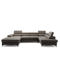 ECKSOFA U-Form PLAZA U Rechts mit Schlaffunktion 125x256 Velours Dunkelgrau - Dunkelgrau/Schwarz, Holz/Kunststoff (210/95/350cm) - Muffo