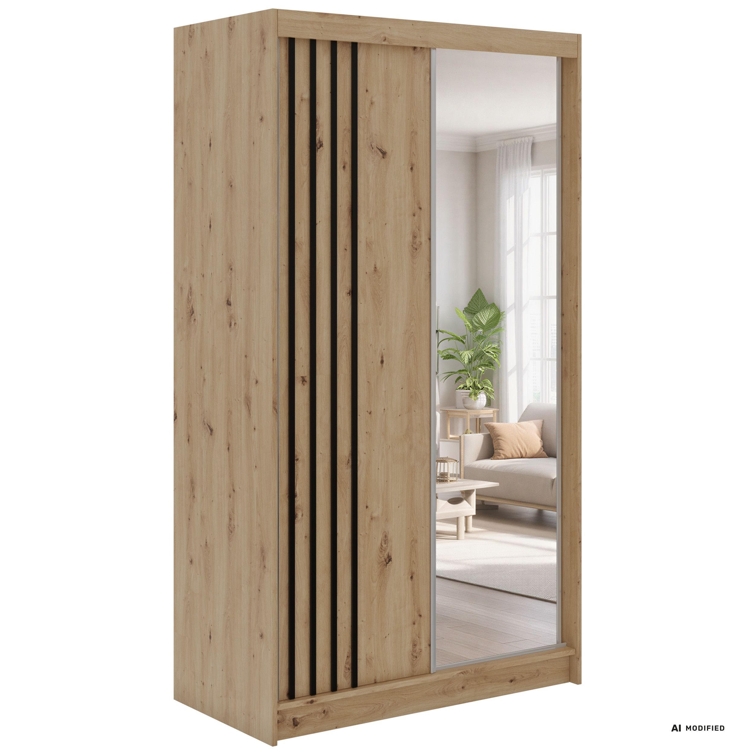 MKS Schwebetürenschrank Eiche Artisan, Schwarz 120x216x61 cm