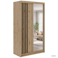 SCHWEBETÜRENSCHRANK mit Lamellen und Spiegel DIANA - 120 - Eiche Artisan und Schwarz - Schwarz/Alufarben, Holzwerkstoff/Metall (120/216/61cm) - MKS