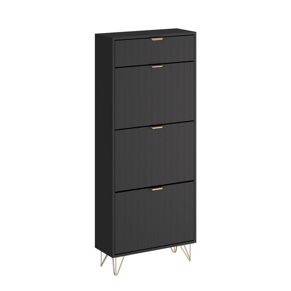 SCHUHSCHRANK Helge Schwarz 60 x 145 cm 3 Fächer - Schwarz, Holzwerkstoff (60/145/23.5cm) - Vicco
