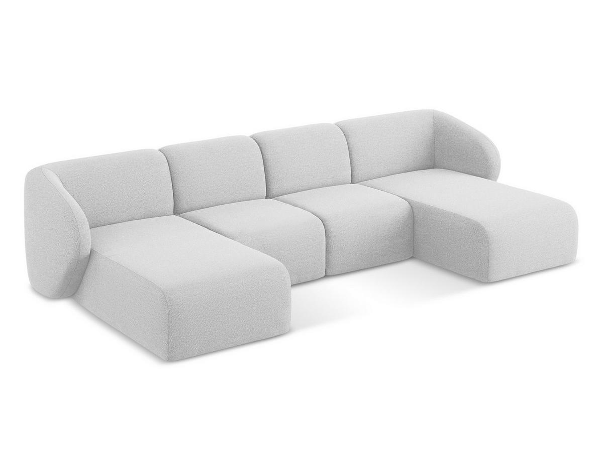 WOHNLANDSCHAFT Bouclé Stoff Grau - Silberfarben/Schwarz, Holzwerkstoff/Kunststoff (370/74/170cm) - Makamii