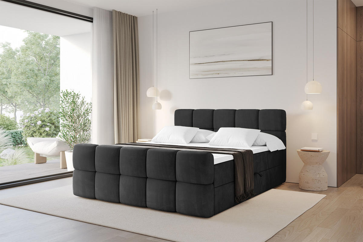 BOXBETT mit Matratze H3 - FAMA-Z - 120x200 cm Schwarz Casablanca - Schwarz, Holzwerkstoff (120/200cm) - ALTDECOR