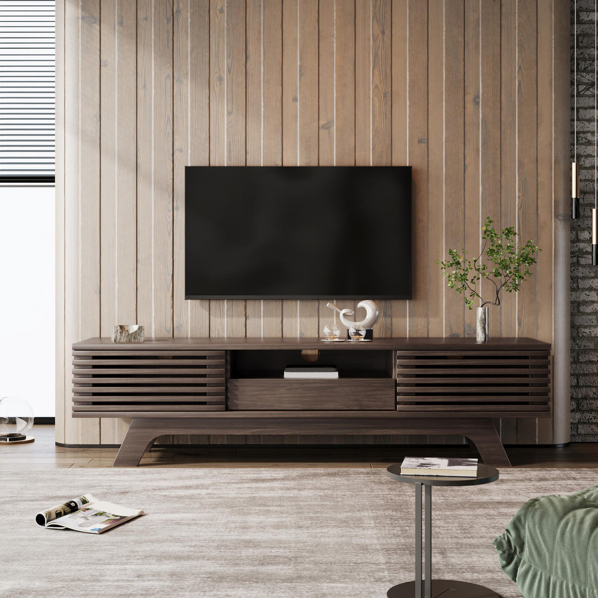 TV-ELEMENT150X35X44CM VintageHolzfarbe mit Schublade und Türen TVLowboard - Naturfarben, Holz (41/15/159cm) - Raelunyi