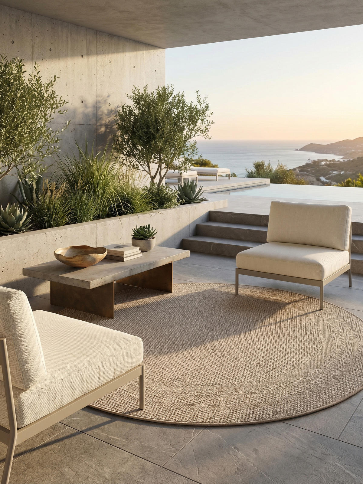 TEPPICH Outdoor VENTOUX in Beige, mit Bordüre, Ø 80 cm - Beige, Textil (80/80cm) - KADIMA DESIGN