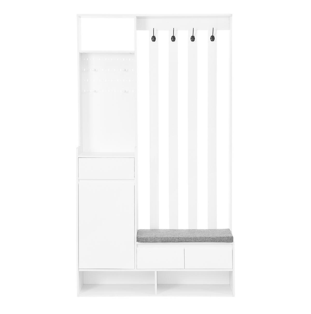 DIELENGARDEROBE mit Sitzbank und 4 Haken, 100/35/180 cm, in Weiß - Weiß, Holzwerkstoff (100/180/35cm) - BEAOK