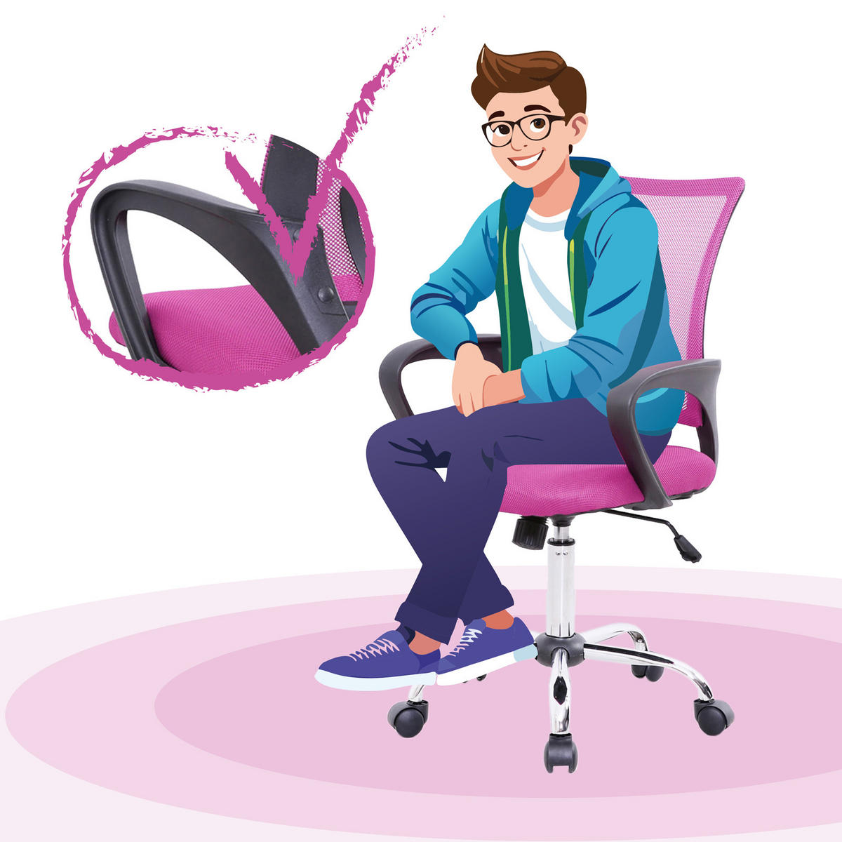 KINDERSCHREIBTISCHSTUHL CYDNEY Stoffbezug Pink - Pink/Schwarz, Textil (57/104/49cm) - SVITA