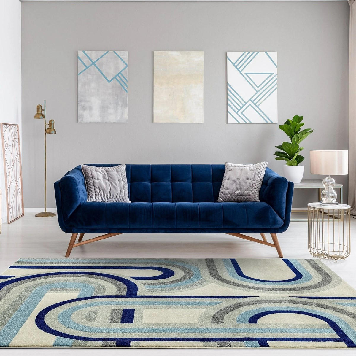 TEPPICH für Wohn- und Schlafzimmer im Retro-Stil von AVON Blau 160 x 230 cm - Blau, Textil (160/230cm) - Novatrend