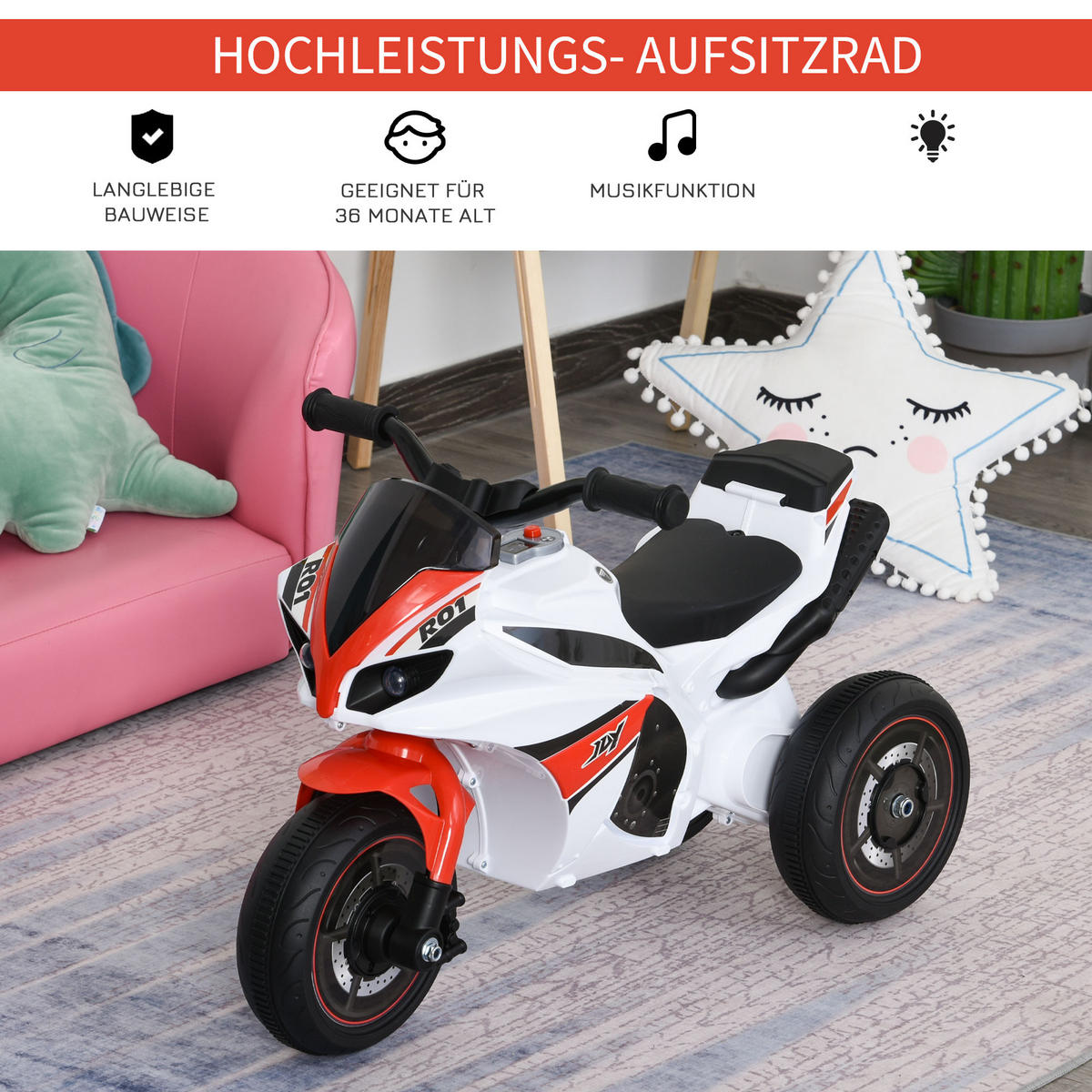 KINDER RUTSCHAUTO, Weiß+Rot, PP+ Metall - Weiß, Kunststoff (74/39/48cm) - HOMCOM