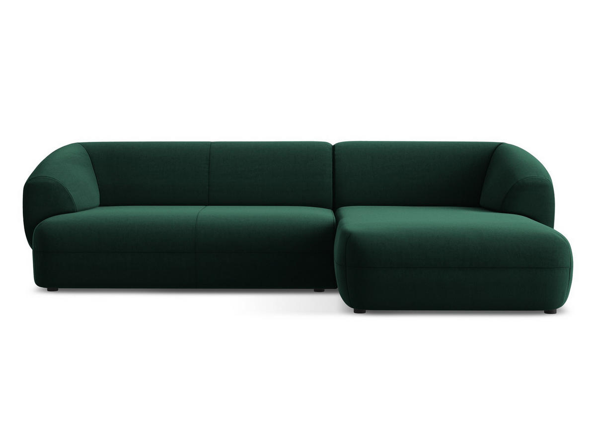 ECKSOFA Rechts Samt Stoff Grün - Dunkelgrün/Schwarz, Kunststoff/Textil (280/156cm) - Makamii