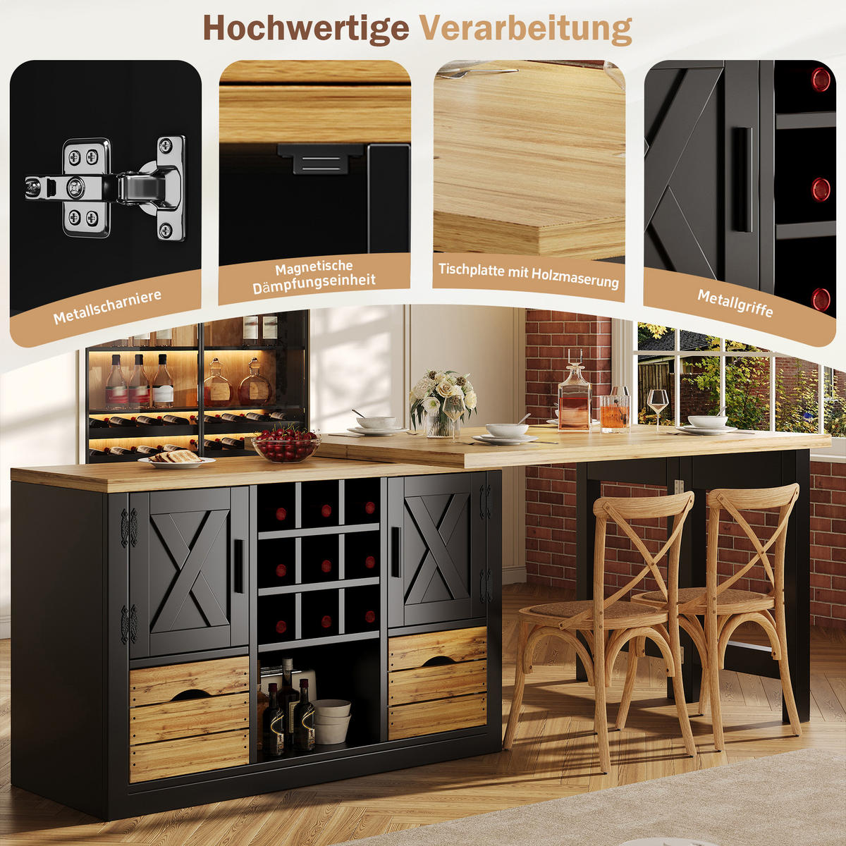 KÜCHENINSEL 360° Drehbar Stauraum Schwarz - Schwarz, Holzwerkstoff (120/72/40cm) - FLIEKS