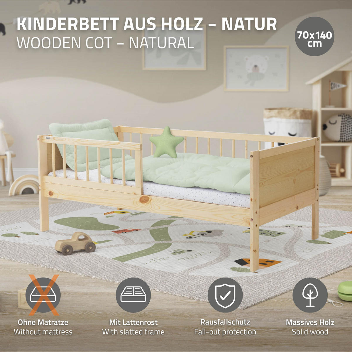 KINDERBETT 70x140 cm Natur - Naturfarben, Holz (70/140cm) - ML-DESIGN