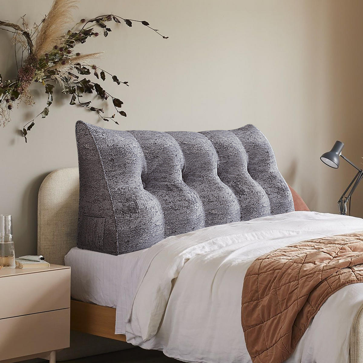 KEILKISSEN Samt Ergonomisches Groß 140cm - Grau, Textil (20/140cm) - Vercart
