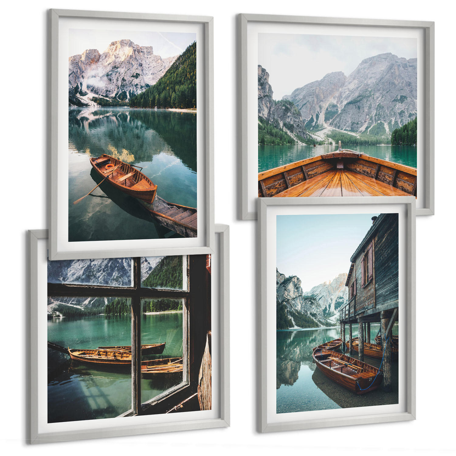 BILDER SET 4er Set - 50x50 cm & 40x60 cm Silberner Rahmen - Haus am Bergsee Łódź - Silberfarben, Kunststoff (50/50cm) - TULUP