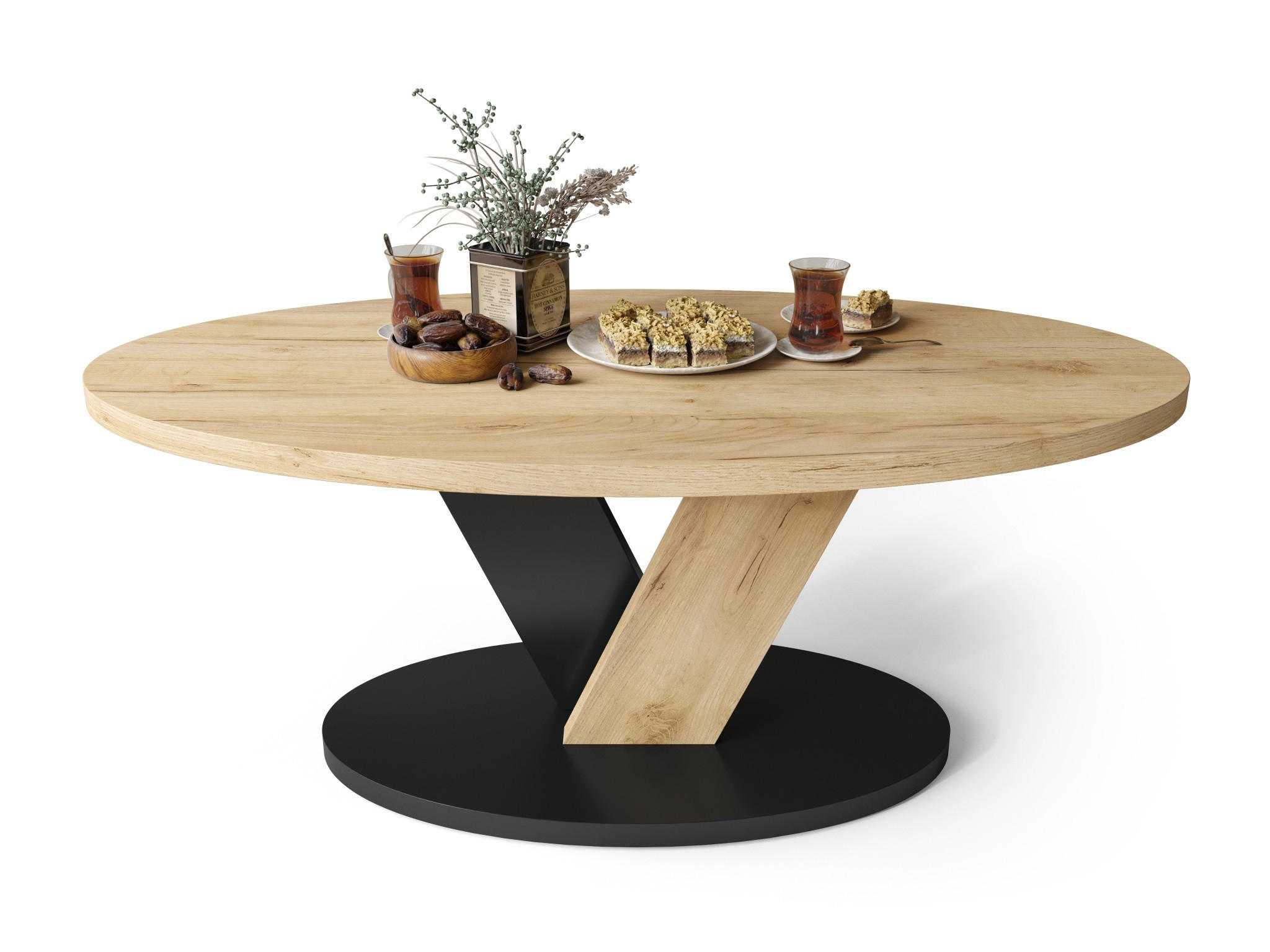 COUCHTISCH Oval Eiche Gold - Schwarz mit Ablage - Ecru/Schwarz, Holzwerkstoff (60/110/45cm) - designimpex
