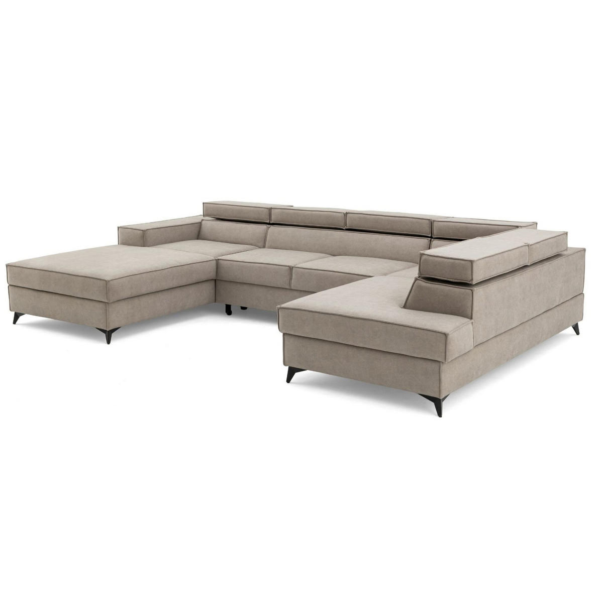 ECKSOFA PURE U Rechts mit Schlaffunktion 127x270 Velours Creme - Creme/Schwarz, Holz/Textil (204/340cm) - Muffo