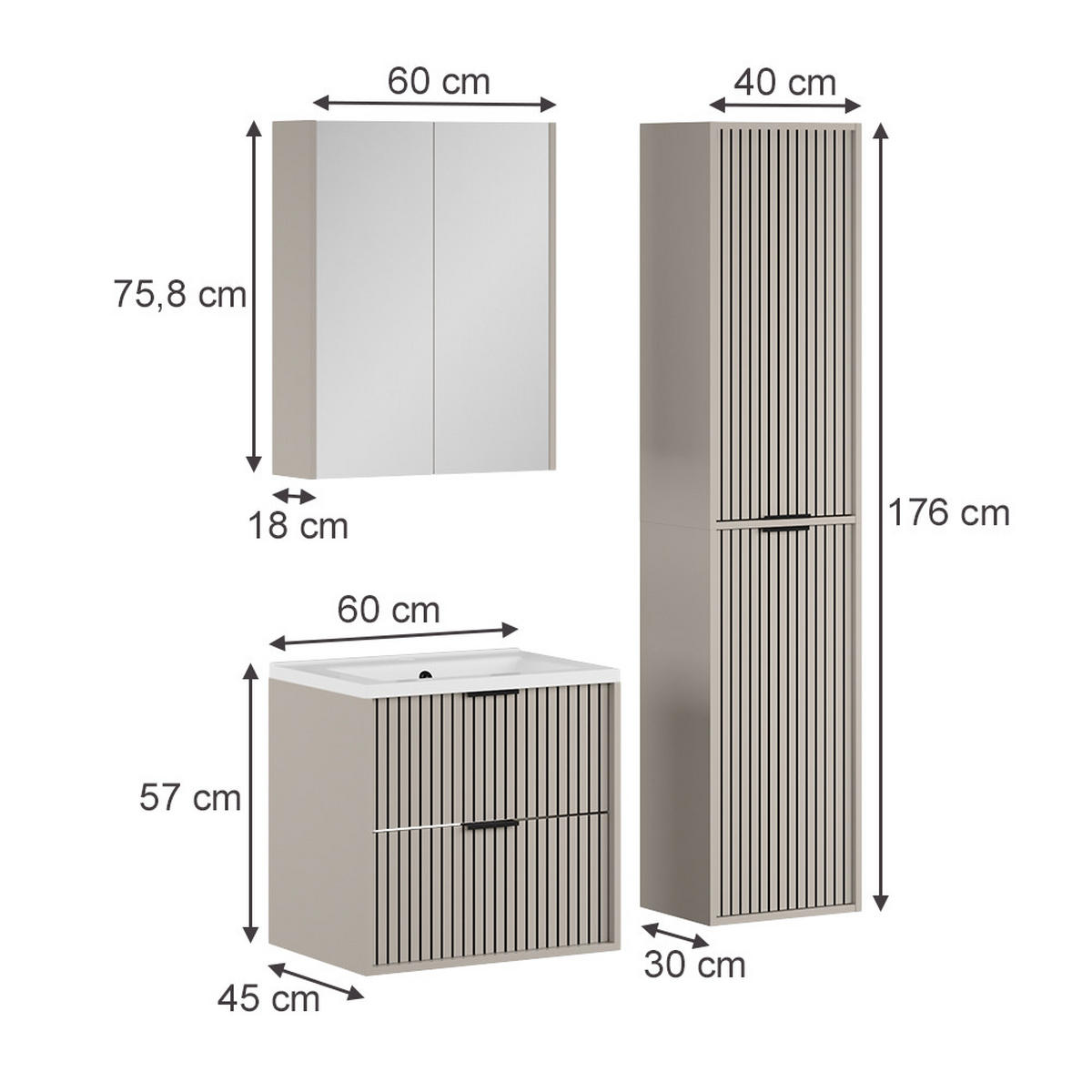 BADMÖBEL-SET Ruford Cashmere 4 Teile - Kaschmir, Holzwerkstoff (60/57/45cm) - Vicco
