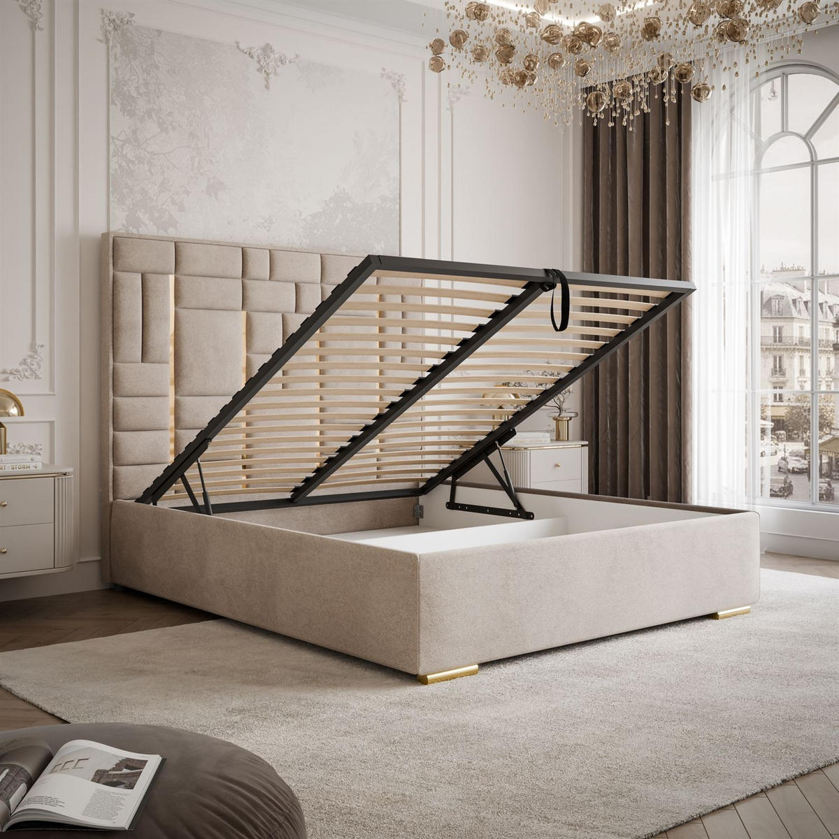 POLSTERBETT BRIGITTE GOLD mit Bettkasten 180x200 cm Element 17 - Beige, Textil (180/200cm) - Lookway