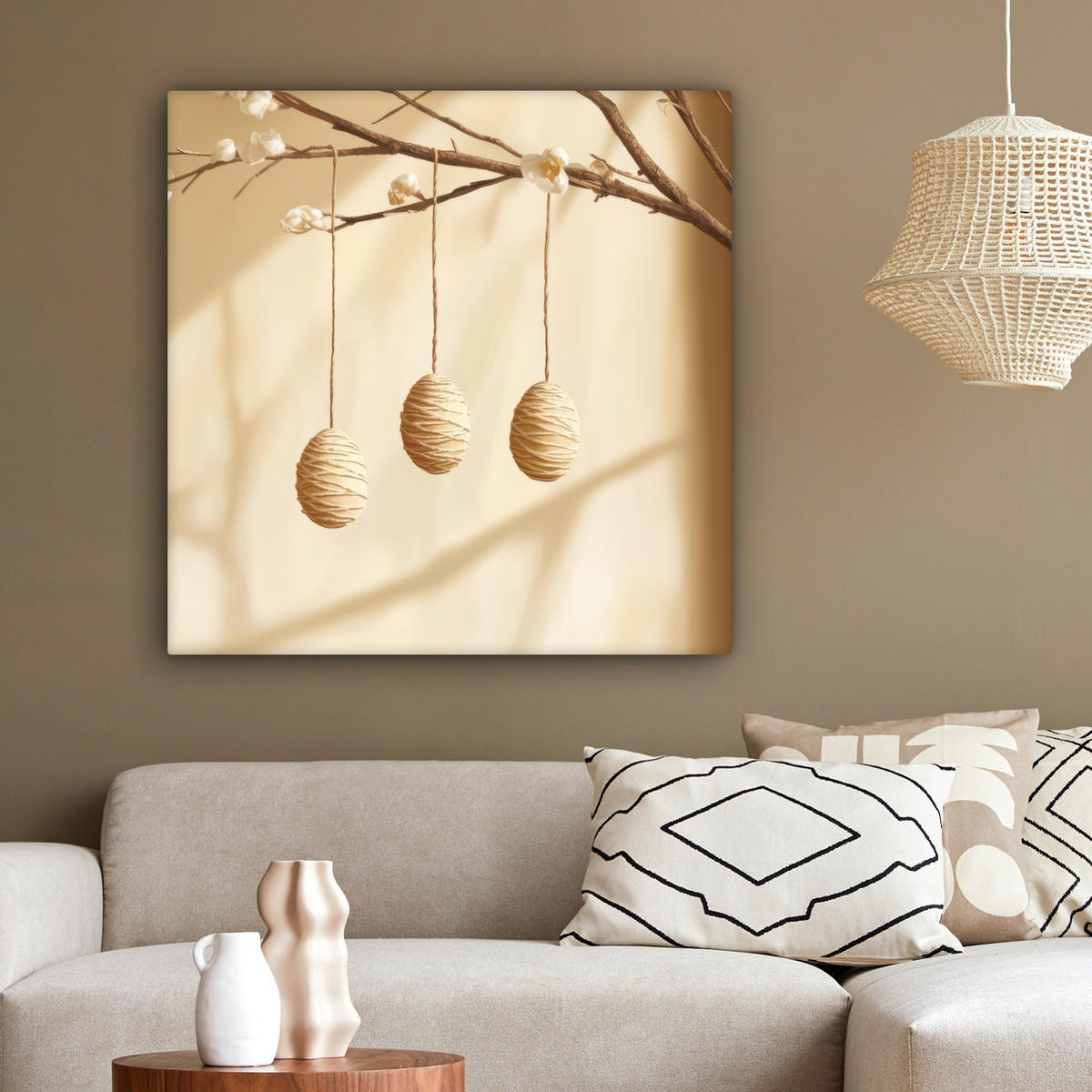 LEINWANDBILD Beige - Osterkuchen - Eier Deko Groß 90x90 cm - Beige, Textil (90/90cm) - MuchoWow