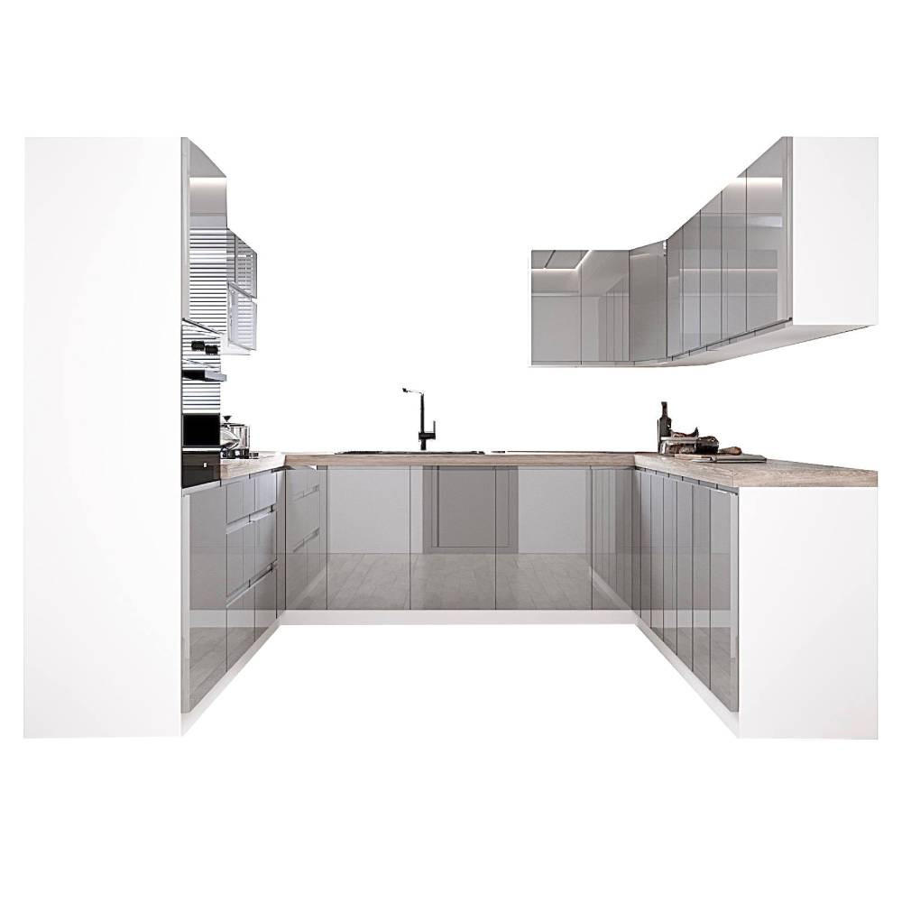 WINKELKÜCHE 260 cm x 280 cm x 260 cm- Aspen KA18-M260 - in Grau/Hochglanz - Grau, Holz/Holzwerkstoff (800/212/58cm)