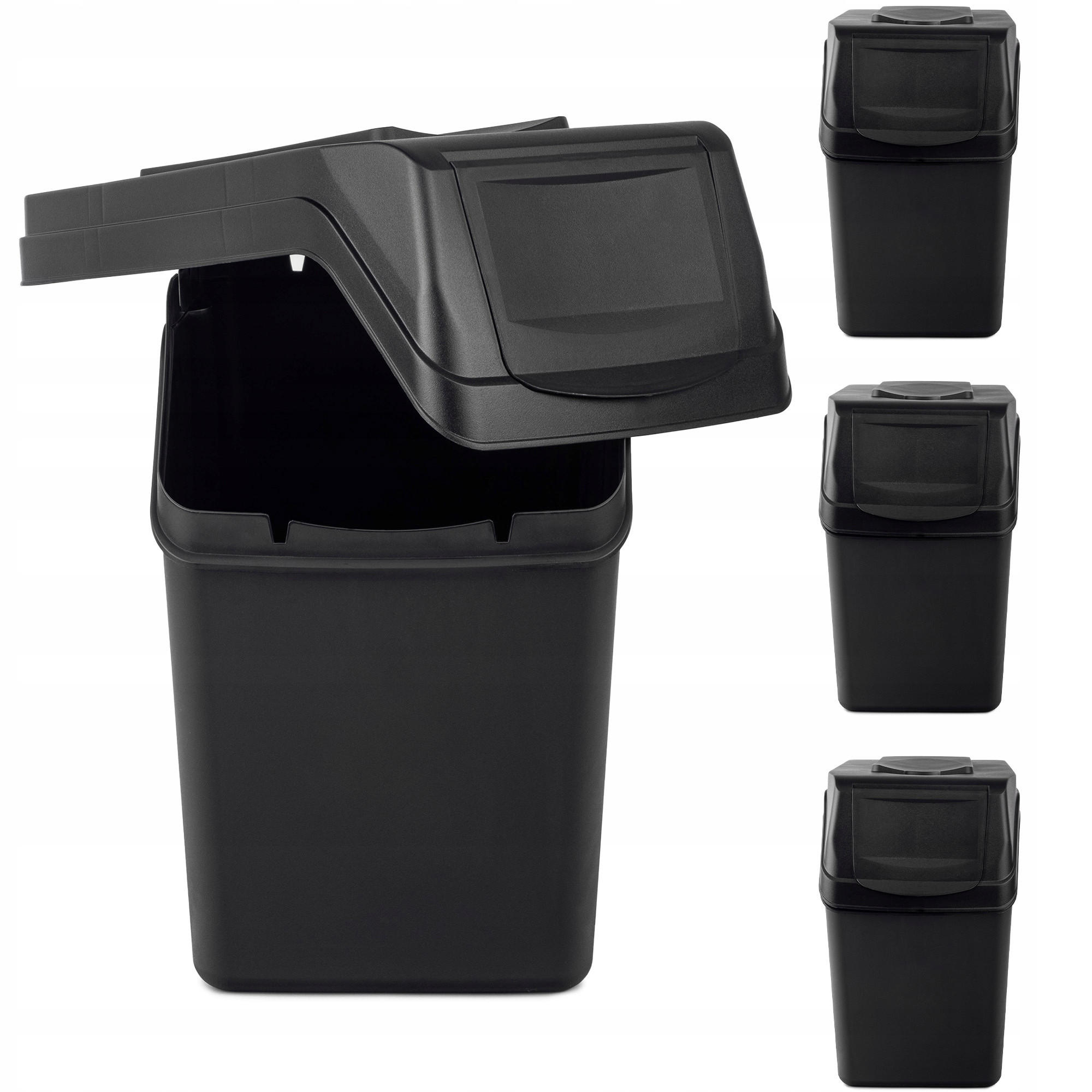 ABFALLBEHÄLTER 4x25 L, schwarz - Schwarz, Kunststoff (22/38cm) - KADAX