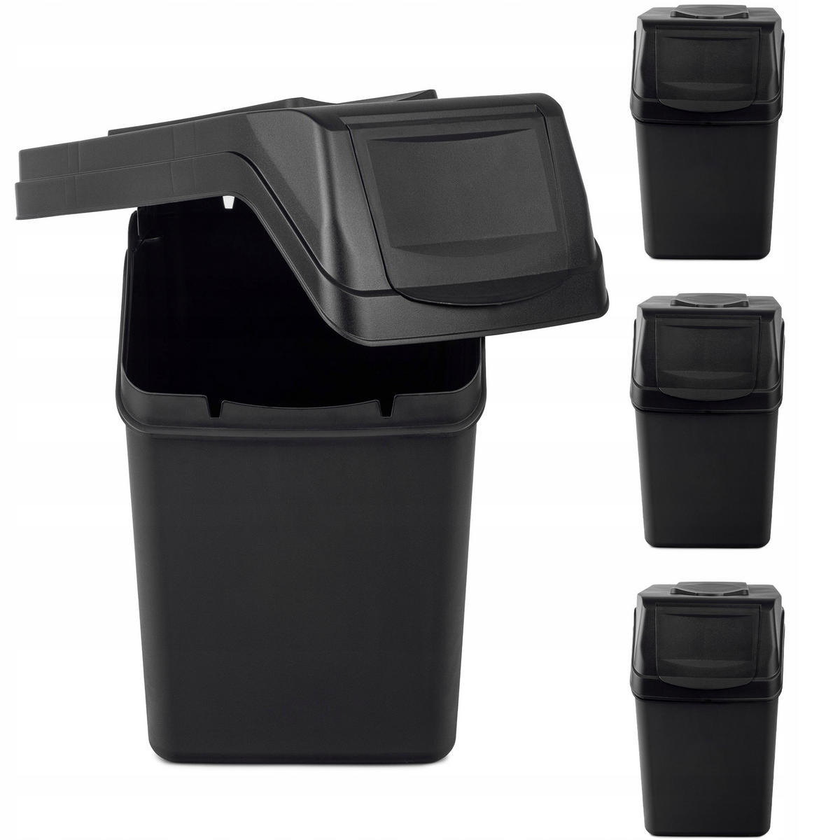 ABFALLBEHÄLTER 4x25 L, schwarz - Schwarz, Kunststoff (22/38cm) - KADAX