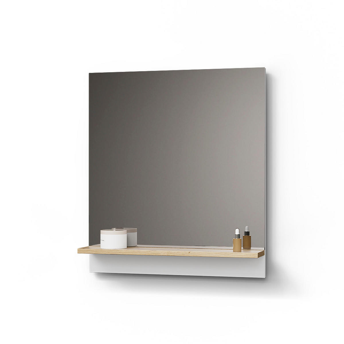 BADSPIEGEL Timavo Weiß 60 x 67 cm mit Regal - Weiß/Eiche Artisan, Holzwerkstoff (60/67/14cm) - Livinity®