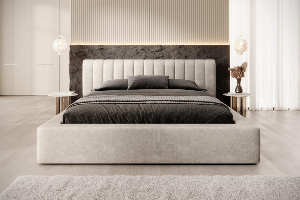 POLSTERBETT aus Polyester Vurmat 140x200 cm, Beige - Perlmutt, Textil (140/200cm) - Fedve