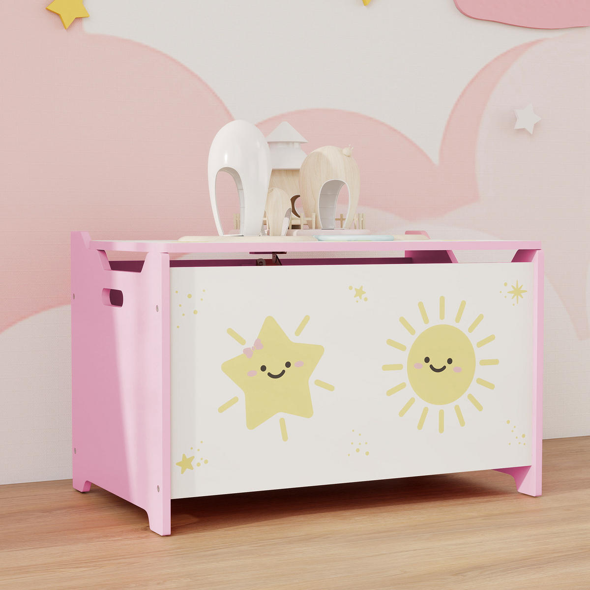 SPIELZEUGTRUHE DE-17257 mit Sicherheitsdeckel & Gasdruckdämpfer Rosa - Pink, Holzwerkstoff (37/60cm) - ComfortXL