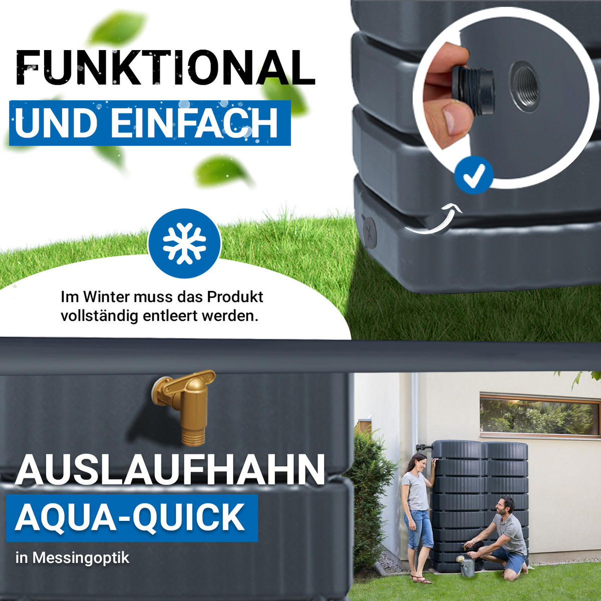 WANDTANK-SET 1000 L, graphite grey 2 x 500 L, inkl. Verbinder - Grau, Kunststoff (51/184/155cm) - 4rain