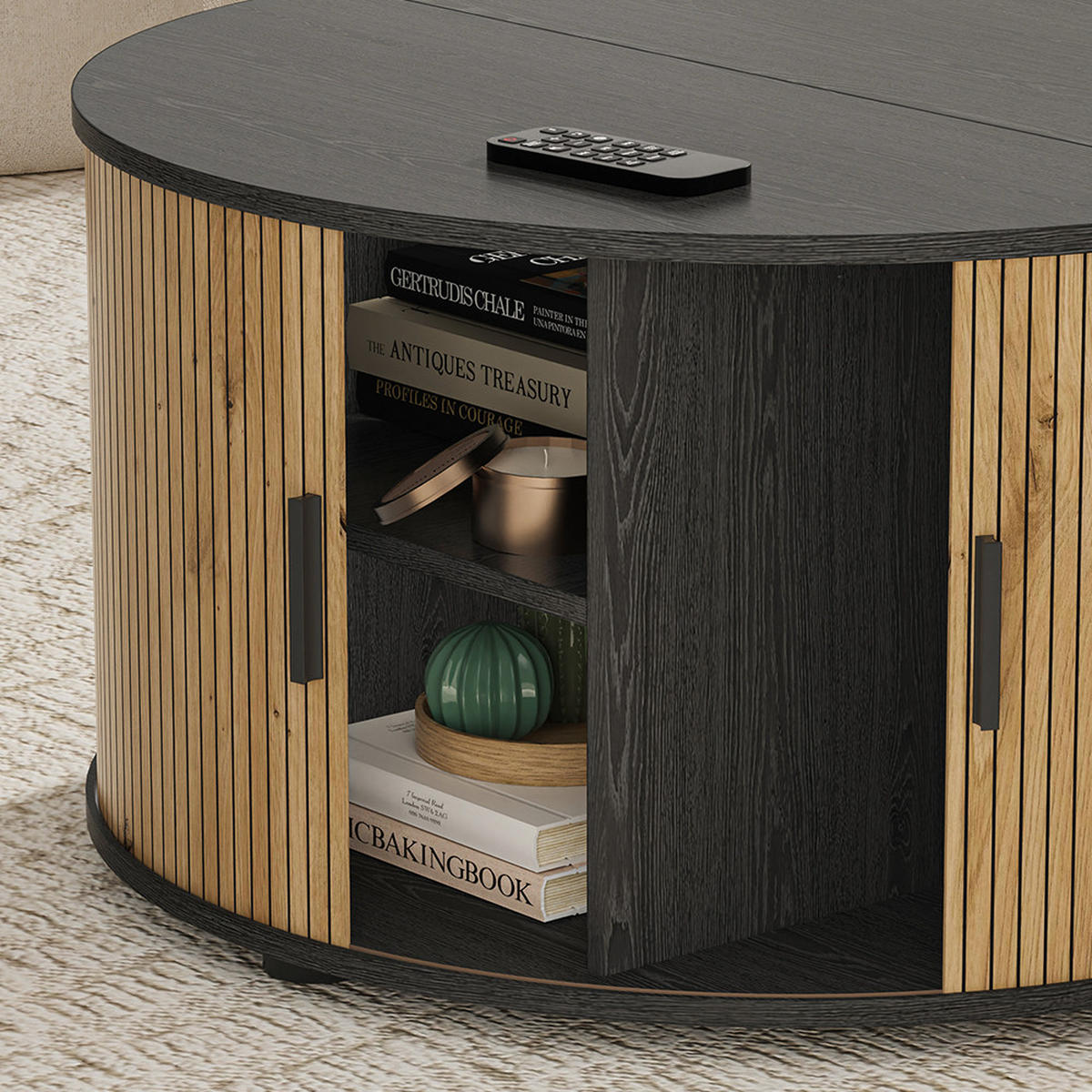 MASUTA DE CAFEA Selva Stejar/negru 80 x 80 cm cu usa culisanta - culoare lemn stejar/negru, compozit lemnos (80/80/45cm) - Vicco