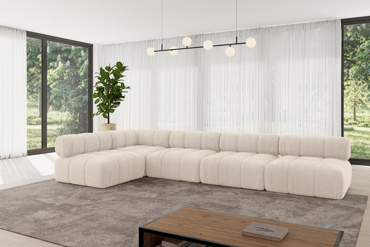 ECKSOFA modulares Sofa Samaro-L3 - 380x190x70 cm Beige Cord - Beige, Holzwerkstoff/Textil (380/190cm) - ALTDECOR
