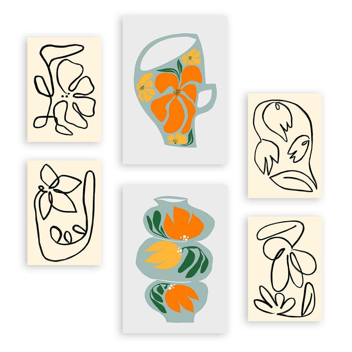 POSTER Set Mit 6 Deformierte Vase, abstraktes Blumenmuster Größe A3 & A4 Rahmenlos - Klar, Papier (29.7/1cm) - Nacnic