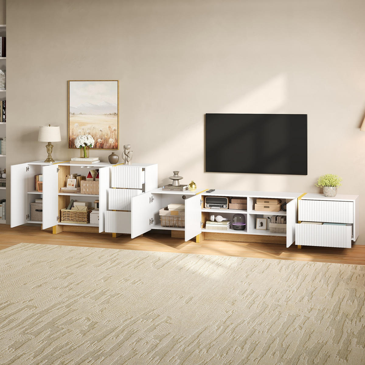 WOHNWAND DE-40127 2-teilig mit Rillenfront Weiß - Weiß, Holzwerkstoff (190/45/35cm) - ComfortXL